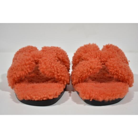 Hermes Oran Teddy Shearling Fur Orange H Logo Slide Sandal Mule Flat Flop 36.5 - Picture 5 of 12